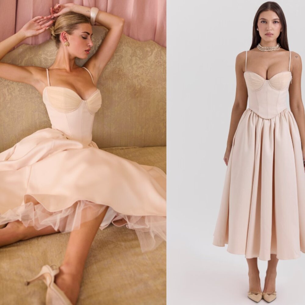 HOUSE OF CB 'Perfect' Peach Satin Corset and Skirt NWOT